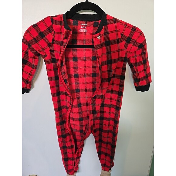 Carter's Baby 9 Months Cute Bear Footie Cozy Fleece Buffalo Plaid 1-Piece Red 9M - Picture 6 of 9